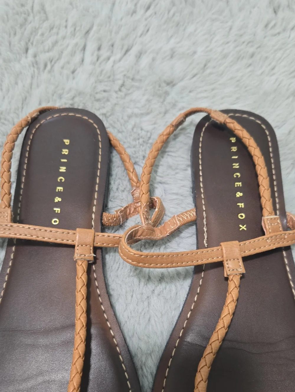 Prince & Fox braided brown and tan thong flat sandals size 7.5